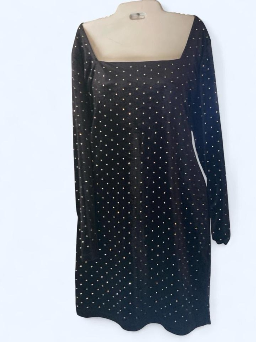 H&M black velvet dress with silver polka dots, size L